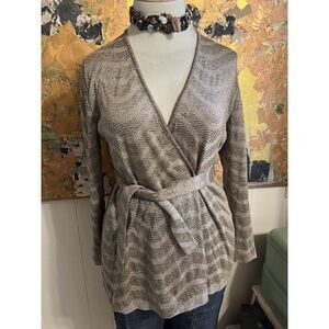 Vintage Griffith Gray St. John Womens Medium Gold Knit Blouse Wrap Long Sleeve
